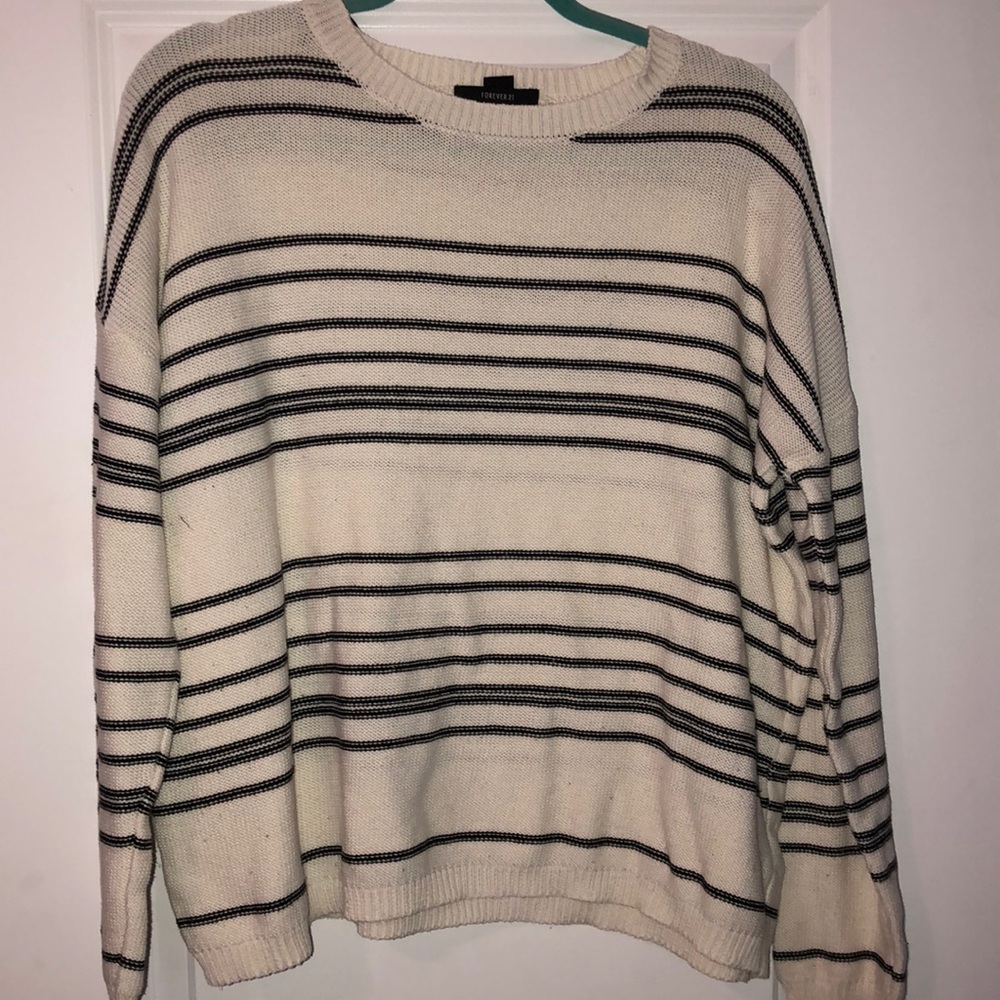 Black and cream striped knit sweater